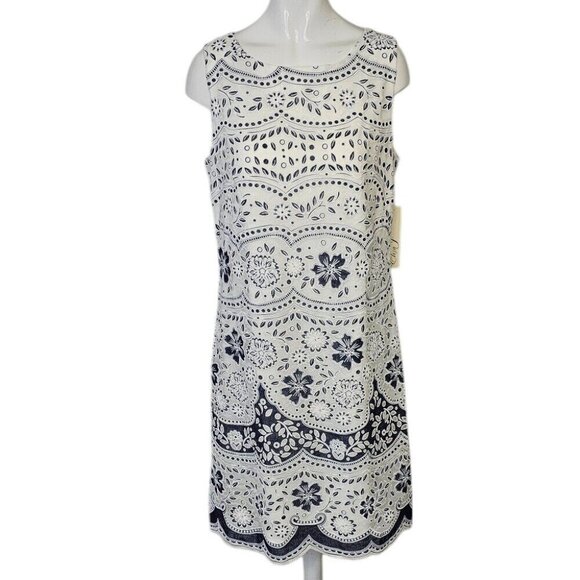 Eliza J Womens Embroidered Shift Floral Dress Size 8 Blue White NWT Scallop Hem - Picture 1 of 13